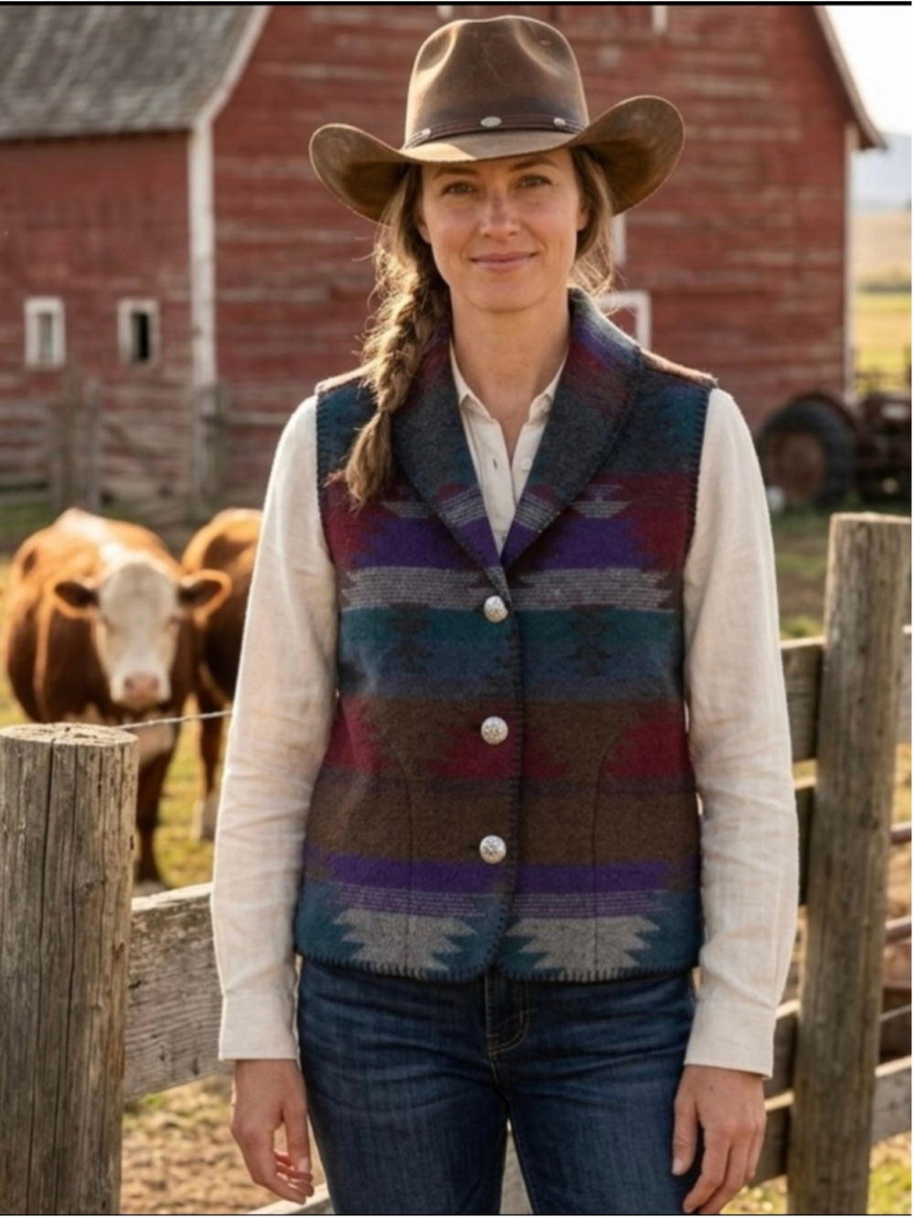 Rhonda Stark Southwestern Aztek Patterned Vest Size Large Multicoloured